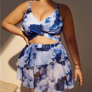 SHEIN Plus Marble Print High Waisted Bottom 3 pc. SwimSuit
